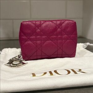 Dior Cannage Toiletry Pouch Patent Leather Purple Wine Silver Hardware Charms
